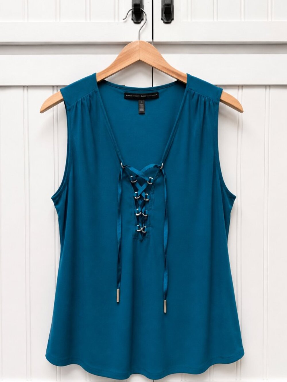 White House Black Market Teal Lace-Up Sleeveless Top Size Large